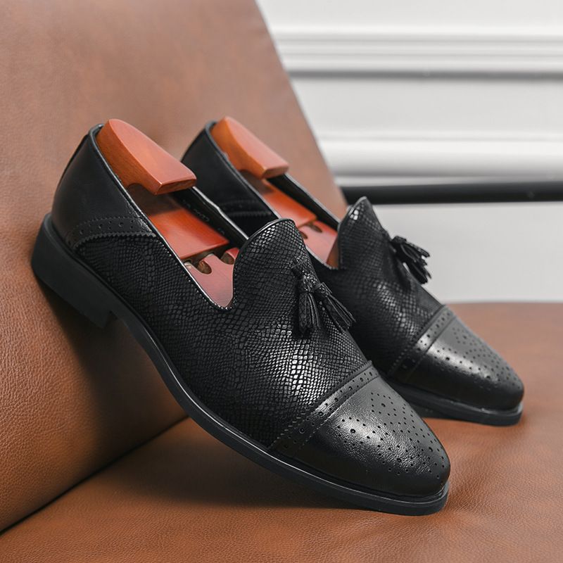 Euro Step British Carved Leather Men, Brogue Tassel Versatile Casual Fashion Hair Stylist Slip-On Lazy Shoes For Men_vogvips.com