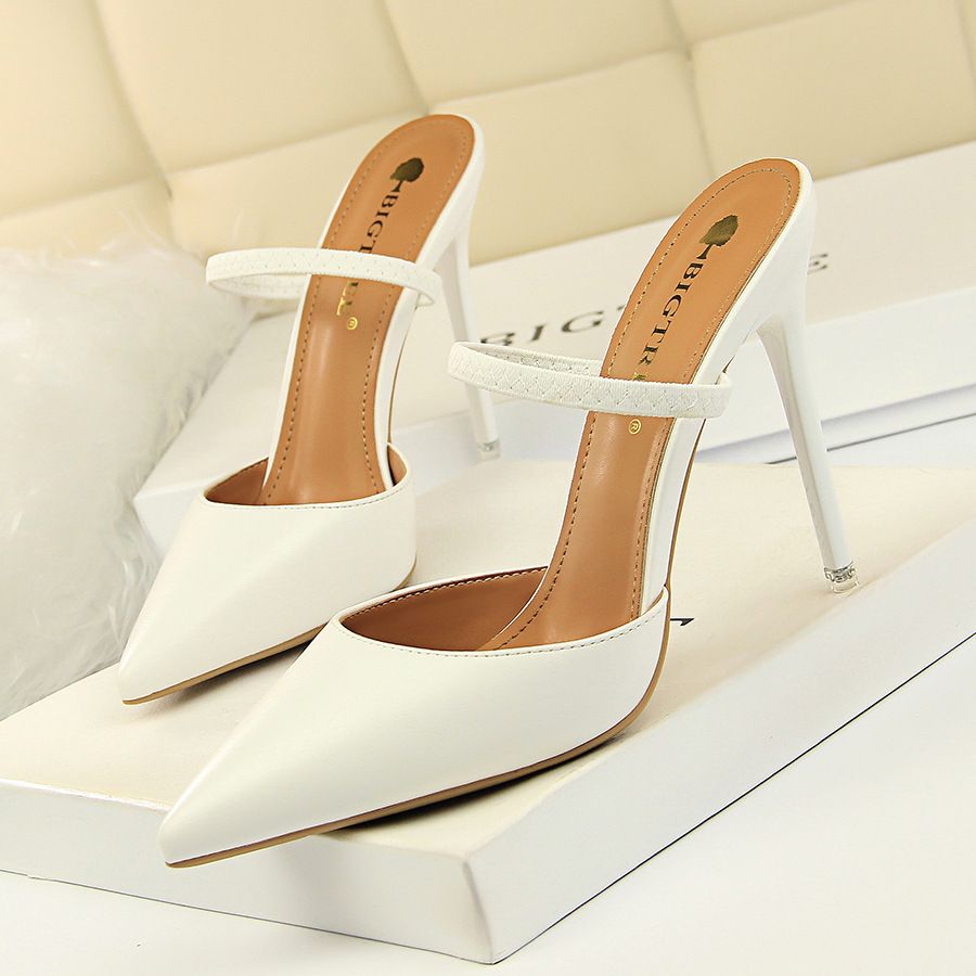 Elegant Retro Pointed Toe High Heel Slingback Sandals For Women - PU Leather Open-Toe Hollow-Out Design With Comfortable Sole_vogvips.com