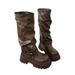 Round Platform Thick Sole British Style Versatile For Women 2025 Autumn Winter Slouch Big Toe Cuff Boots_vogvips.com