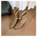 Instant Dispatch~ Lisa From Grape Mom Same Style~ Korean Genuine Leather Square Toe Slouch Denim Women's Short Martin_vogvips.com