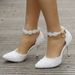Women's Shoes white lace wedding shoes buckle strap shoes stiletto pointed toe wedding dress bridal shoes women's sandals annual party bridesmaid_vogvips.com
