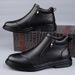 European Warm Series Autumn Winter Large Size 45 High Top Work Men Cowhide British Style Trend Side Zipper Slip-On Casual Fleece Lined Shoes_vogvips.com