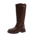 Brown Knee High Boots For Women 2025 Autumn And Winter New Genuine Leather Western Cowboy Boots Long Boots High Knight Boots_vogvips.com