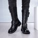 Rock Long Boots, Tall Men's Leather Boots, Skull Iron Chain Lace-Up Cowboy Boots, Thick-Soled Trendy Stage Martin Boots_vogvips.com