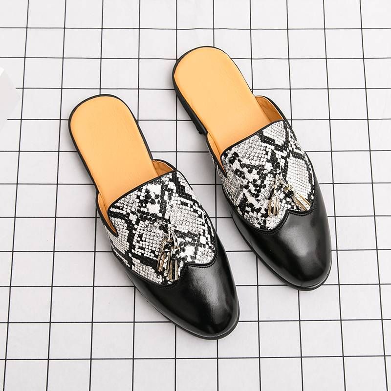 Summer Fashion Snake Pattern Half-slippers Men's Outdoor Casual Half-slippers Personalized Heel-free Slippers One-foot Pointed Toe Versatile Sandals_vogvips.com