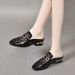 Baotou Half-soled Women's Summer 26th New Soft Leather Thick Heel Flip-flop, Lacquered Leather Low Heel_vogvips.com