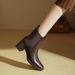 High Ankle 2025 Winter New Thick Heel Brown Women Mid-Calf Fashion Square Toe Stretch Women's Leather Boots_vogvips.com