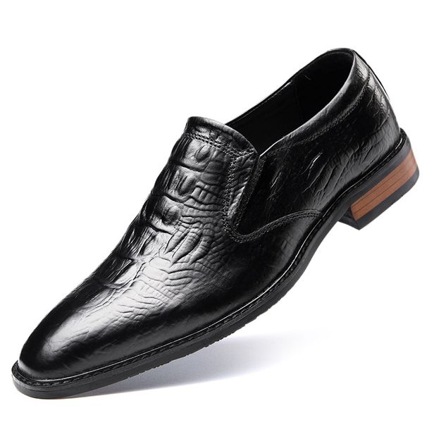 Dress Embossed Three-dimensional Crocodile Foot Casual Men's Shoes Elegant Banquet Pointed Leather Shoes_vogvips.com