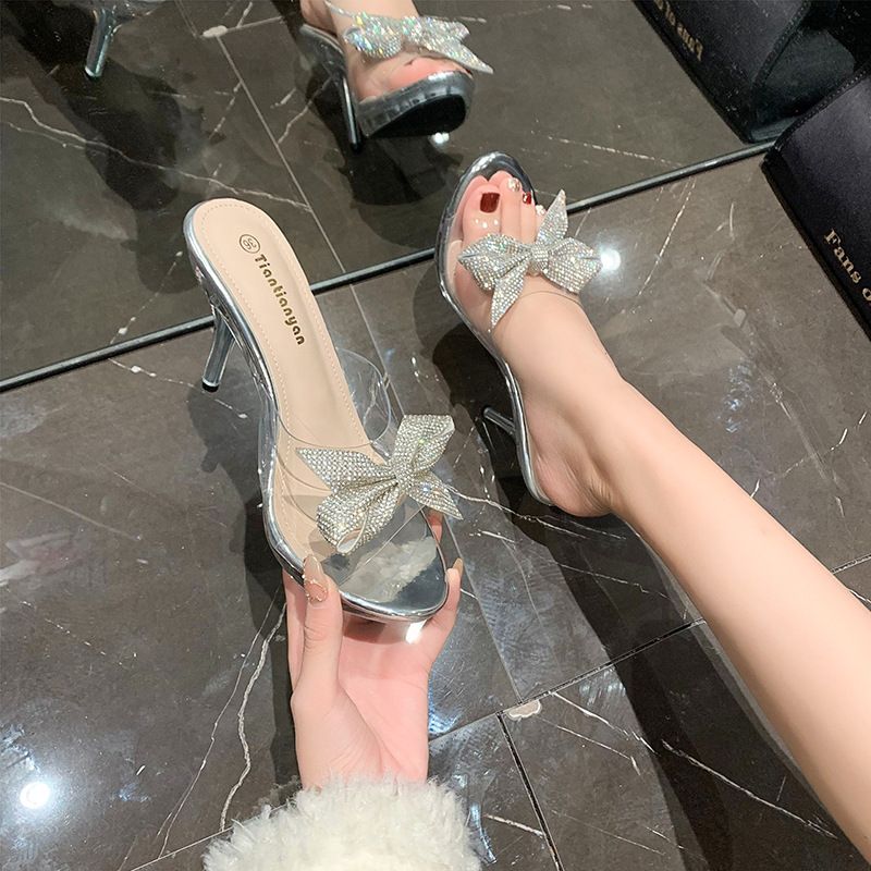 Round Toe Waterproof Platform Fashion New Transparent Thin Heel High Heel Casual Fashion Sandals Women's Slippers_vogvips.com