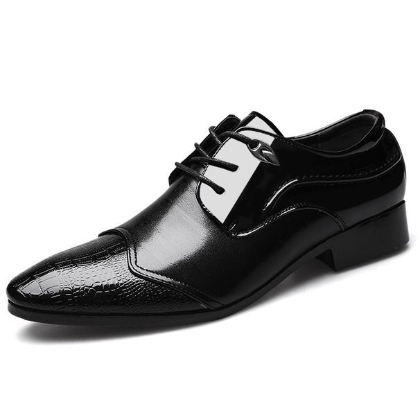 Men's Classic Business Casual Leather Shoes - Pointed Toe Low-Cut Oxfords With Rubber Sole For Office & Wedding Lace Up British Style Wedding Shoes_vogvips.com