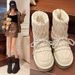 Wrinkled Thick-Soled Snow For Women 2025 Winter New Style Fleece-Lined Thickened Warm Nylon Lace-Up Northeast Ski Boots_vogvips.com