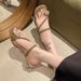 Summer Gentle Wind Rhinestone Flower Flip-flop Chunky Heel Sandals Women's Outdoor Square Toe Transparent High Heel Sandals_vogvips.com