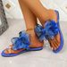 Fashion Mesh Bowknot Flat Heel Women Rhinestone Decor Clip Toe Beach Slippers Woman Plus Size 42 Backless Sandals Female_vogvips.com