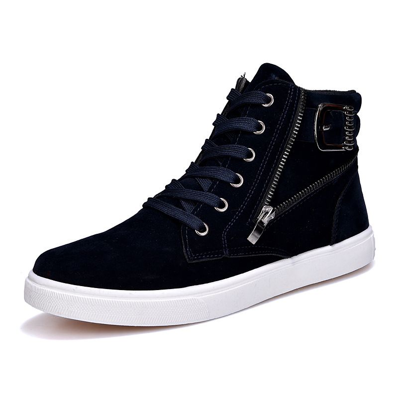 Men's High-Top Casual Boots With Buckle Detail - Soft Suede Upper, Cushioned Comfort, Stylish Streetwear For Everyday Wear_vogvips.com
