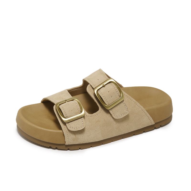 Summer Vintage Double-button Thick-soled Summer Sandals In Sizes 35-40. Rubber Sole. Daily Casual. Adjustable Strap. Sandals._vogvips.com