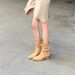 Cowhide Version~ Zhao Lusi Same Style Pointed Toe Pile Short High Heel Western Knight V-Mouth Mid-Calf Boots_vogvips.com