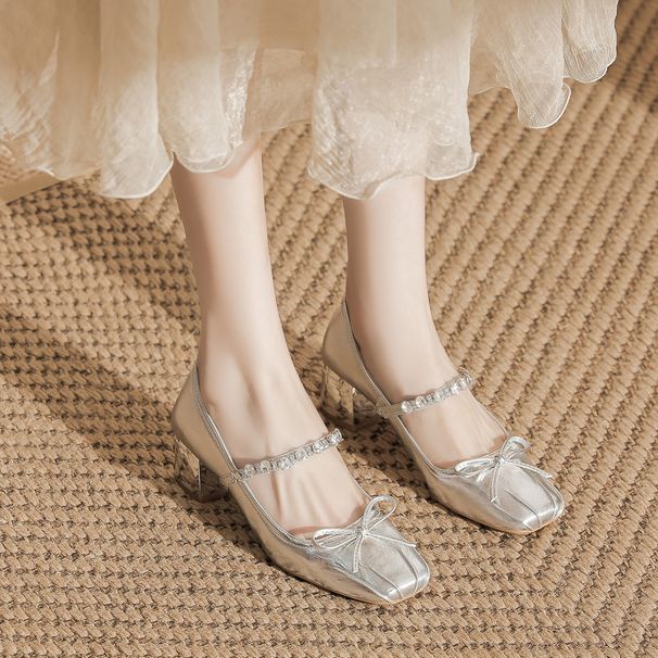2026 Round-toe Mary Jane Ballet Shoes, Women's Matching Skirt, High-heeled Women's French Silver Single Shoes_vogvips.com