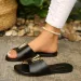 2026 New Women's Flat With Metal Buckle Versatile Anti Slip Beach One Line Cool Slippers_vogvips.com