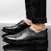 First Layer Men's Embossed Crocodile Pattern Casual Leather Shoes Lace-up Light Mouth Dress Leather Shoes_vogvips.com