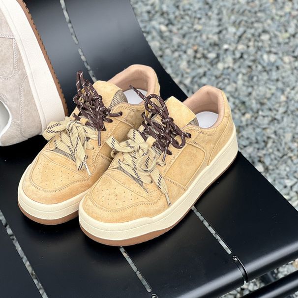 Women Trainers Flats Sneakers Gingerbread House Korean Style Dexun For Women Spring New Thick Soled Niche Sneakers Casual Versatile White Shoes_vogvips.com