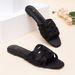 2026 New Flat Rhinestone Slippers For Women, Summer Outdoor Wear, Hollow Design, Light Luxury Vacation Style, Large Size Flat Slide Sandals For Women_vogvips.com