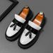 Men's British Fashion Black And White Color-blocking Tassel Thick-soled Heightened With One Foot, Korean Casual Round-toe Business Men's Shoes_vogvips.com