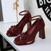 French-style Elegant One-shoulder Buckle Bow, Square Toe, Suede, Thick Heel, Waterproof Platform, Stunning Women's Shoes_vogvips.com