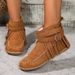 Large Size Rivet Fringe Metal Buckle Short Boots Autumn And Winter New Flat Warm Women's Boots_vogvips.com