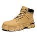 European Warm Series Winter High-top Shoes Fleece Lining, Thickened Martin Boots, Men's Yellow Cotton, Short With Thick Soles,_vogvips.com
