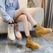 Grape Mom Same ~ Genuine Leather Yellow Martin Thick Sole Short British Style Boots 42 Large Size 41-43_vogvips.com