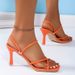 Summer Square Toe Women's Heeled Sandals White Stiletto High Heel Rubberized Fabric Sexy Simple Design_vogvips.com