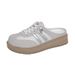 Women's Summer Outer Thick-soled Head-covering Half-slipper, Versatile Casual White Shoe, Breathable Lazy Mule Shoe_vogvips.com