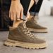 Men's Casual Boots - Round Toe Low Top Work Boots With Lace-Up Closure, PU Leather Upper & Rubber Sole For Daily Wear_vogvips.com