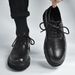 Men's Leather Shoes Spring Internet Celebrity Trendy Hong Kong Style Casual Versatile Shiny Thick-Soled Low-Cut Black Su_vogvips.com
