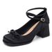 Elegant French Chunky Heel Mary Jane Pumps - Satin Ballet Shoes With Platform For Women - Comfortable Round Toe Mid Heel Dress Shoes In Beige & Black_vogvips.com