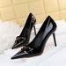 Women's Pointed Toe Stiletto Heels - Ultra High Heel Dress Pumps With Buckle Detail In Green, Black & Nude | Sizes 34-43 | Office & Evening Wear_vogvips.com