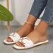 Buckle Mules Minimalist Summer Slip On New Fashion Slippers Classic Elegant Versatile Solid Color Metal Decor Square Toe_vogvips.com