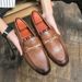 New Fashion Men's Brown Business Casual Loafer Shoes Daily Office Black Buckle Monk Men's Shoes One Foot Cover Banquet Dress Wedding Leather Shoes_vogvips.com