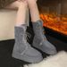 Lace-up High Tube Snow For Women Petite 2025 Winter New Style Fleece-lined 5CM Thick-soled Cotton Northeast Travel Long_vogvips.com