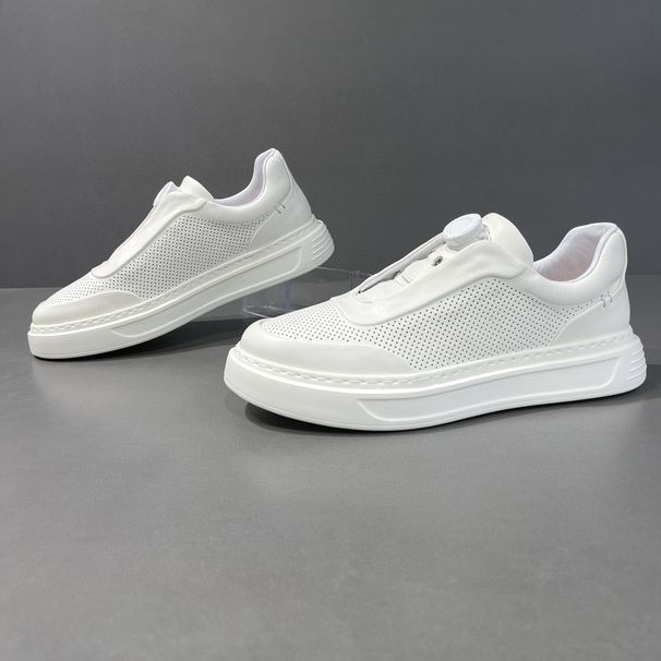 Men's Leather Small White Trendy Fashionable And Versatile Casual Shoes, Breathable Men's Board Shoes_vogvips.com