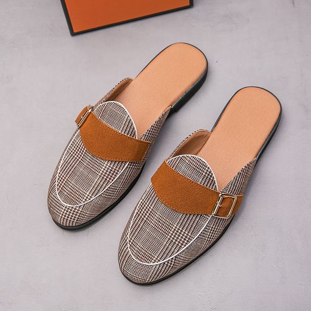 European Station Fashionable Black Rivet Mules Four Seasons New Trend Black Slip-on Men's Shoes Slip-on Nightclub Casual Banquet Dress Shoes_vogvips.com