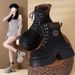 Pancake Lace-up Ankle Boots For Women In 2025 Autumn New Style Vintage Dark Brown Boots With Thick Sole And High Heel, Matisse Style Boots_vogvips.com