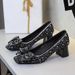 701-H99 Women's Mid-Heel Chunky Heel Pumps, Versatile Shallow Sequin Rhinestone Bow Dress Wedding Shoes High Heels_vogvips.com
