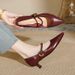 Pointed Toe Retro Women's Mid-Heel Shoes 2025 New Model Single Strap High Heels Stiletto Soft Leather French Mary Jane Women's Sho_vogvips.com