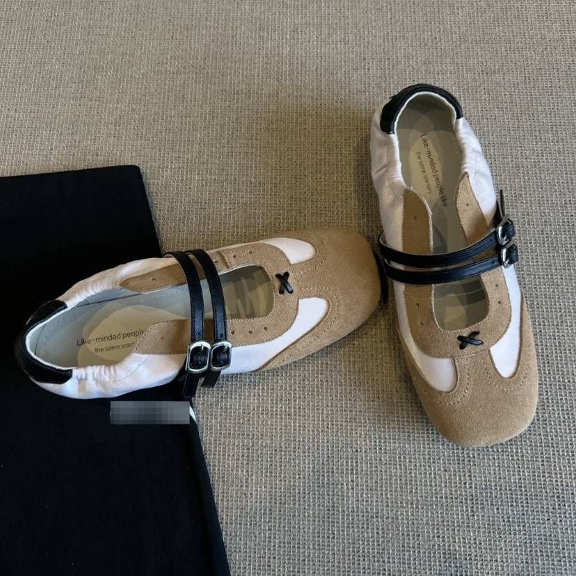 Elegant Mary Jane Shoes With Arch Support & Double Buckles - Breathable Mesh Ballet Flats In Two-Tone Suede For Women & Men_vogvips.com