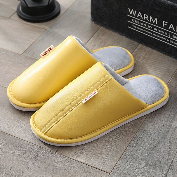 Women's Autumn And Winter, Indoor Home Use, Maternity Warm Slippers, Couples' Waterproof PU Leather Cotton Slippers For_vogvips.com