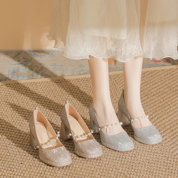 Women's Shoes Champagne Bridal Shoes Square Toe Mary Jane Pumps With Chunky Heel Platform Comfortable Dress Shoes For Wedding & Special Occasions_vogvips.com