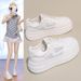 Lightweight Mesh White Sneakers For Women, Low-top Lace-up Design With Thick Cushioned Sole, Breathable Textile Lining, Spring Summer Autumn Casual_vogvips.com