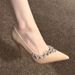 Nude Rhinestone For Women 2024 New Style Thin Heel Pointed Toe Shallow Mouth Single Wedding Shoes High Heels That Don't_vogvips.com