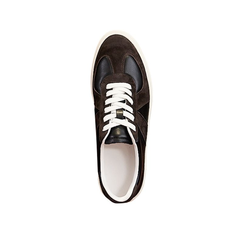 Men's Retro Leather & Suede Sneakers - Casual Lace-Up Shoes With Gum Sole, Versatile For Everyday Wear_vogvips.com